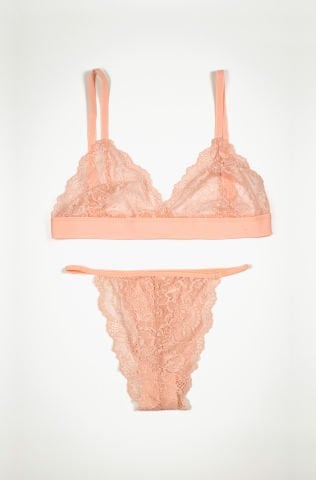 Dolly Somon Rengi Dantelli İç Çamaşırı Takım