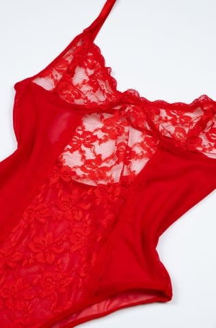 Carmine Kırmızı Dantelli Bodysuit