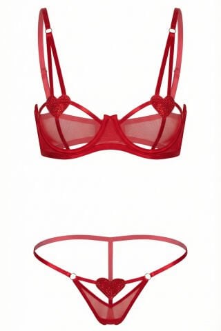 Cindy Kalp Detaylı Kırmızı Sütyen Takım