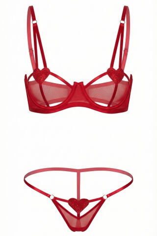 Cindy Kalp Detaylı Kırmızı Sütyen Takım