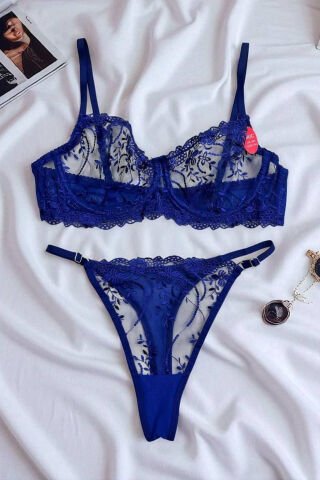 Blueberry Lacivert Dantelli Büyük Beden İç Çamaşırı Takım