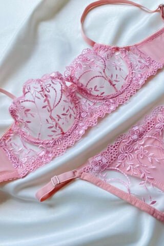 Bianca Pembe Dantelli Büyük Beden İç Çamaşırı Takım