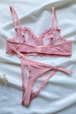 Bianca Pembe Dantelli Büyük Beden İç Çamaşırı Takım