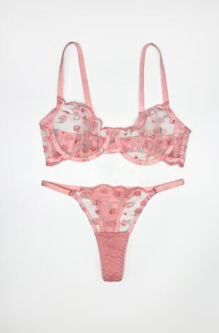 Betty Çiçek Detaylı Pembe  İç Çamaşırı Takımı
