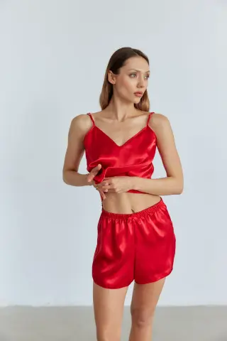 KIRMIZI SÜTYEN TAKIM JARTİYER BODYSUIT VE PİJAMA SETİ