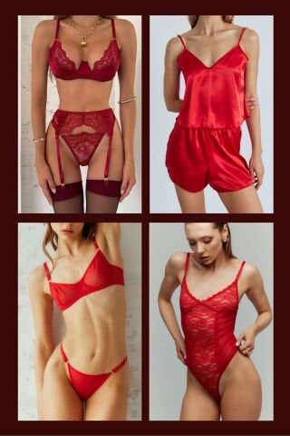 KIRMIZI SÜTYEN TAKIM JARTİYER BODYSUIT VE PİJAMA SETİ