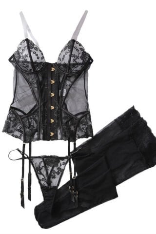 Roxanne Korseli Siyah Jartiyer Takım ( Çorap Dahil )