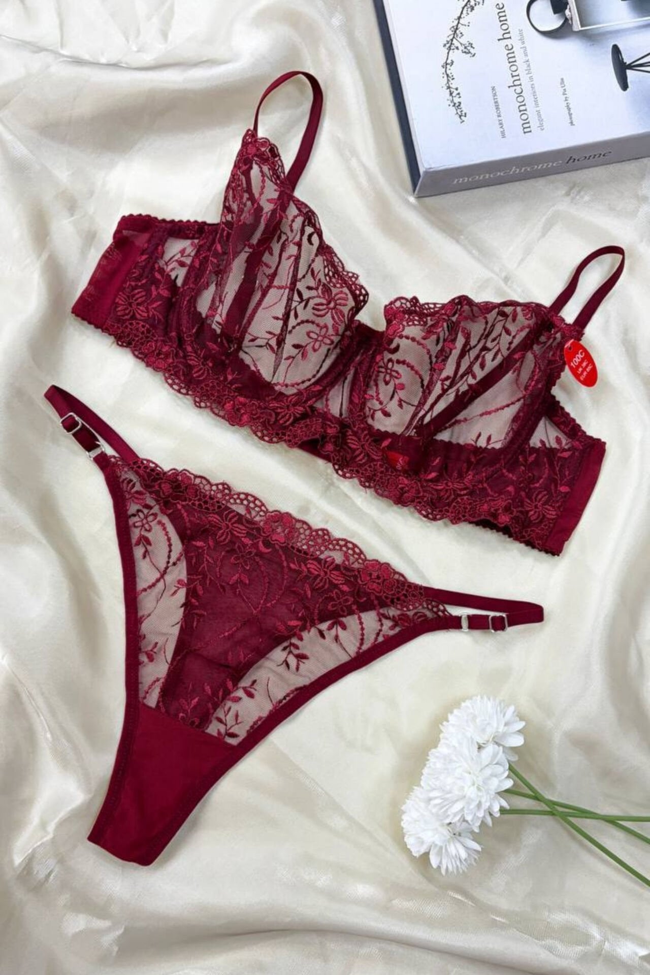 Luna Bordo Dantelli Büyük Beden İç Çamaşırı Takım