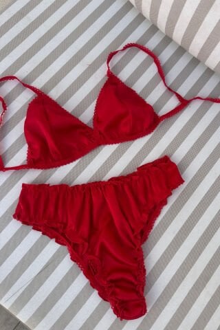 Ivorie Kırmızı Saten İç Çamaşır Takım
