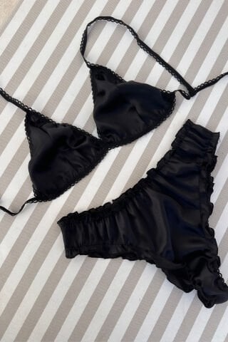 Ivorie Siyah Saten İç Çamaşır Takım