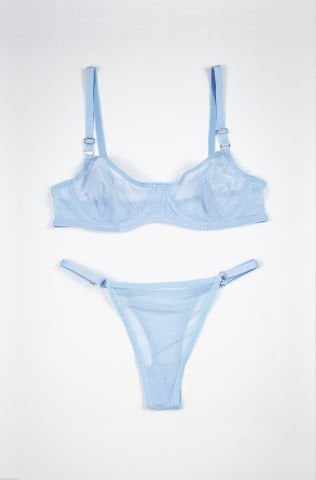Sheer Mavi Tül İç Çamaşırı Takımı