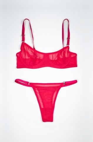 Sheer Fuşya Pembe Tül İç Çamaşırı Takımı