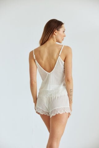 Lowri Beyaz Şortlu Transparan Pijama Takım