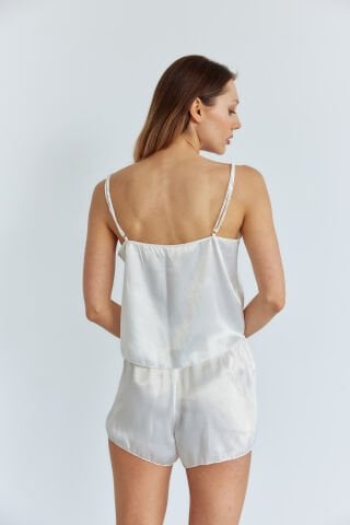 Ivorie Beyaz Saten Şortlu Pijama Takım
