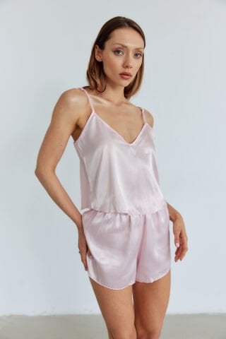 Ivorie Pembe Saten Şortlu Pijama Takım