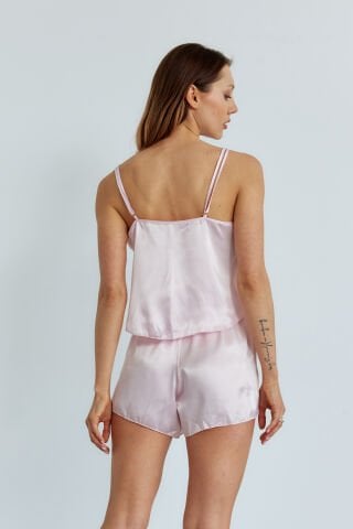 Ivorie Pembe Saten Şortlu Pijama Takım