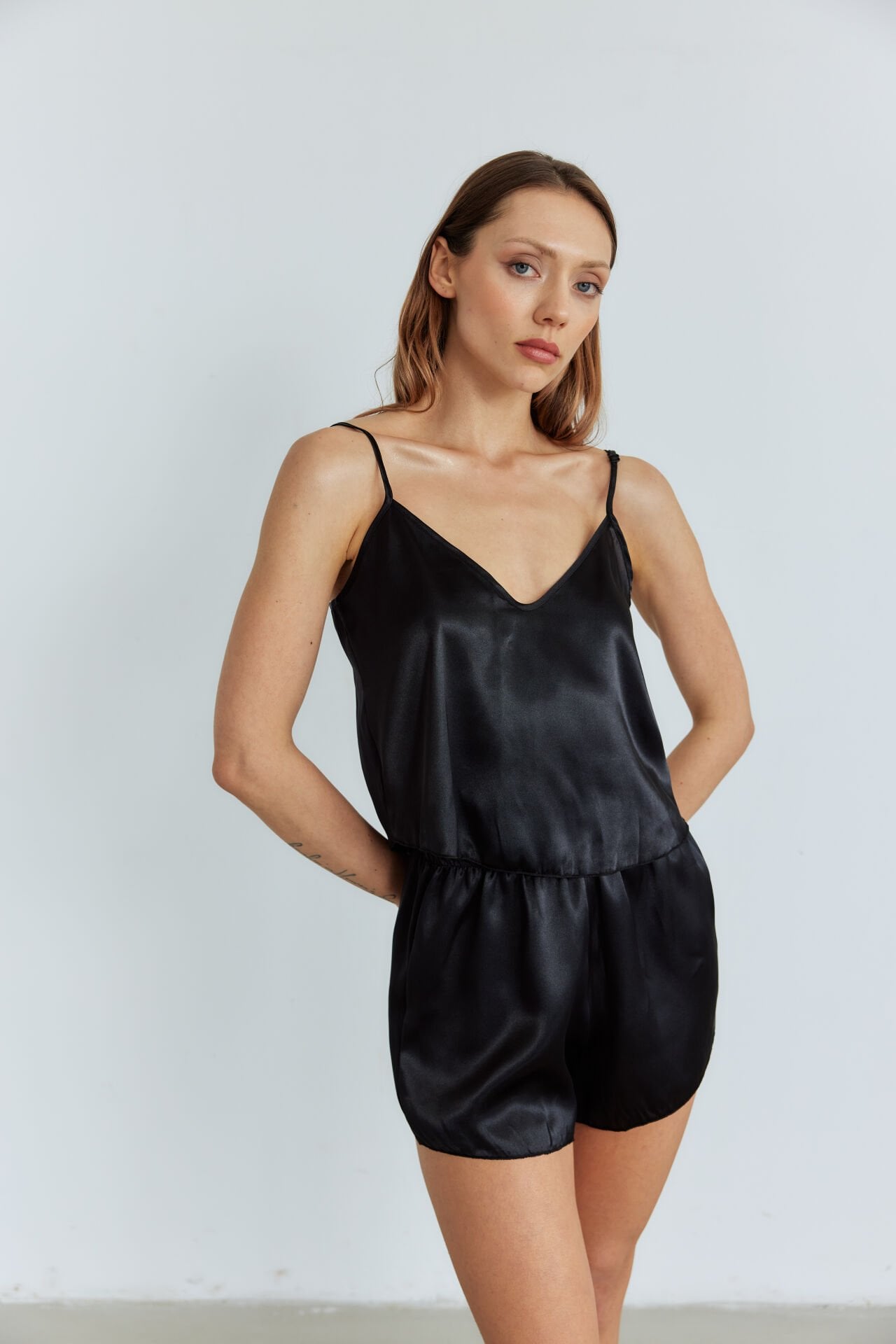 Ivorie Siyah Saten Şortlu Pijama Takım