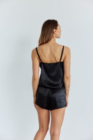 Ivorie Siyah Saten Şortlu Pijama Takım