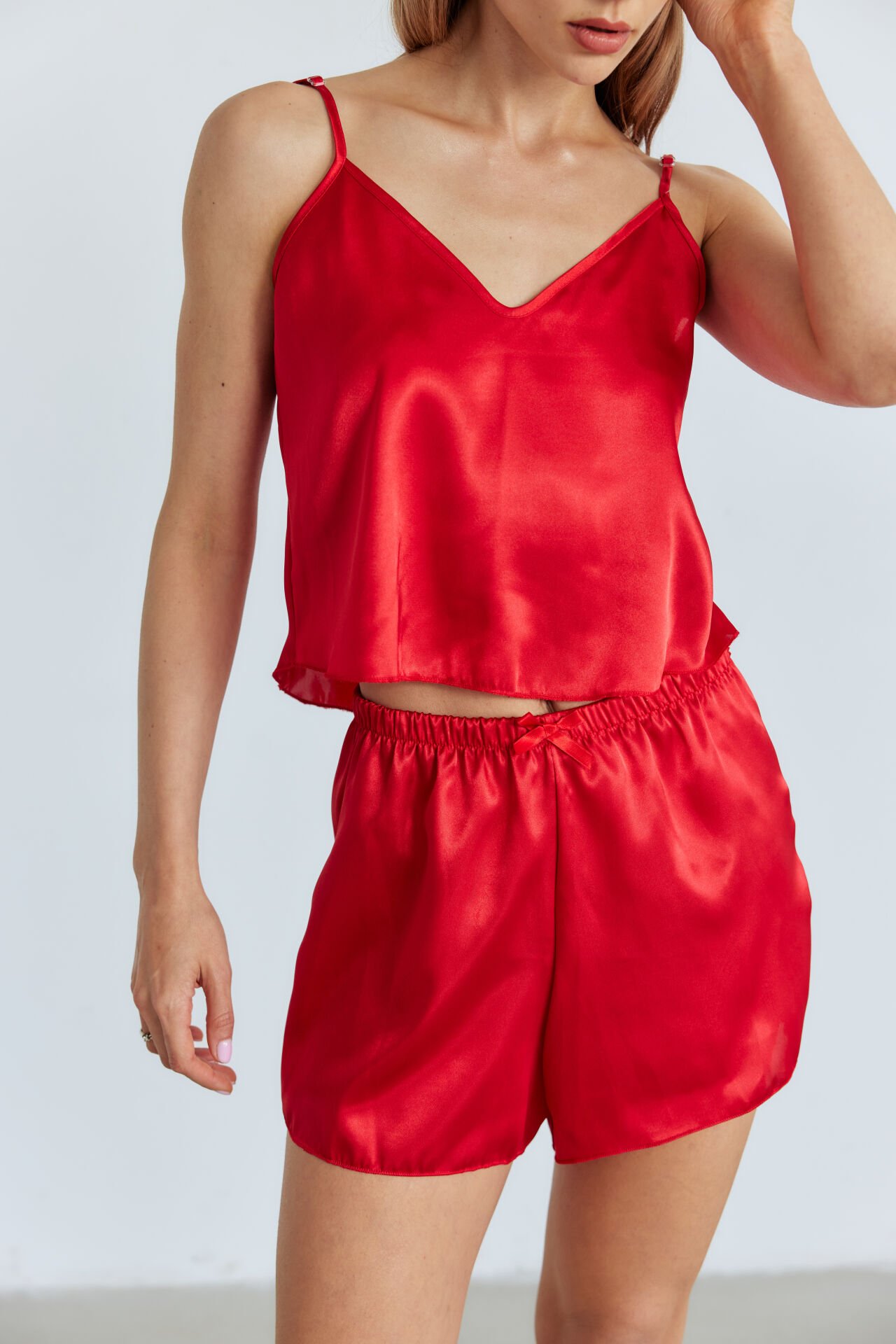 Ivorie Kırmızı Saten Şortlu Pijama Takım