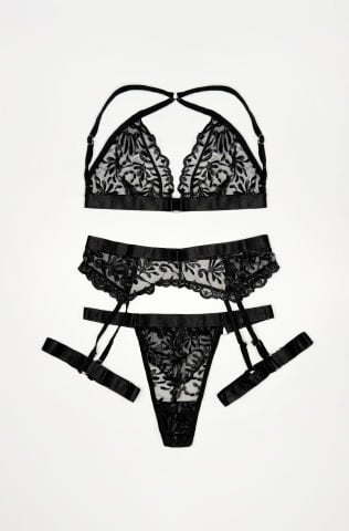 Vivienne Siyah Çapraz Askılı Jartiyer Takım