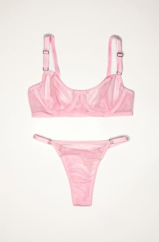 Sheer Pembe Tül İç Çamaşırı Takımı