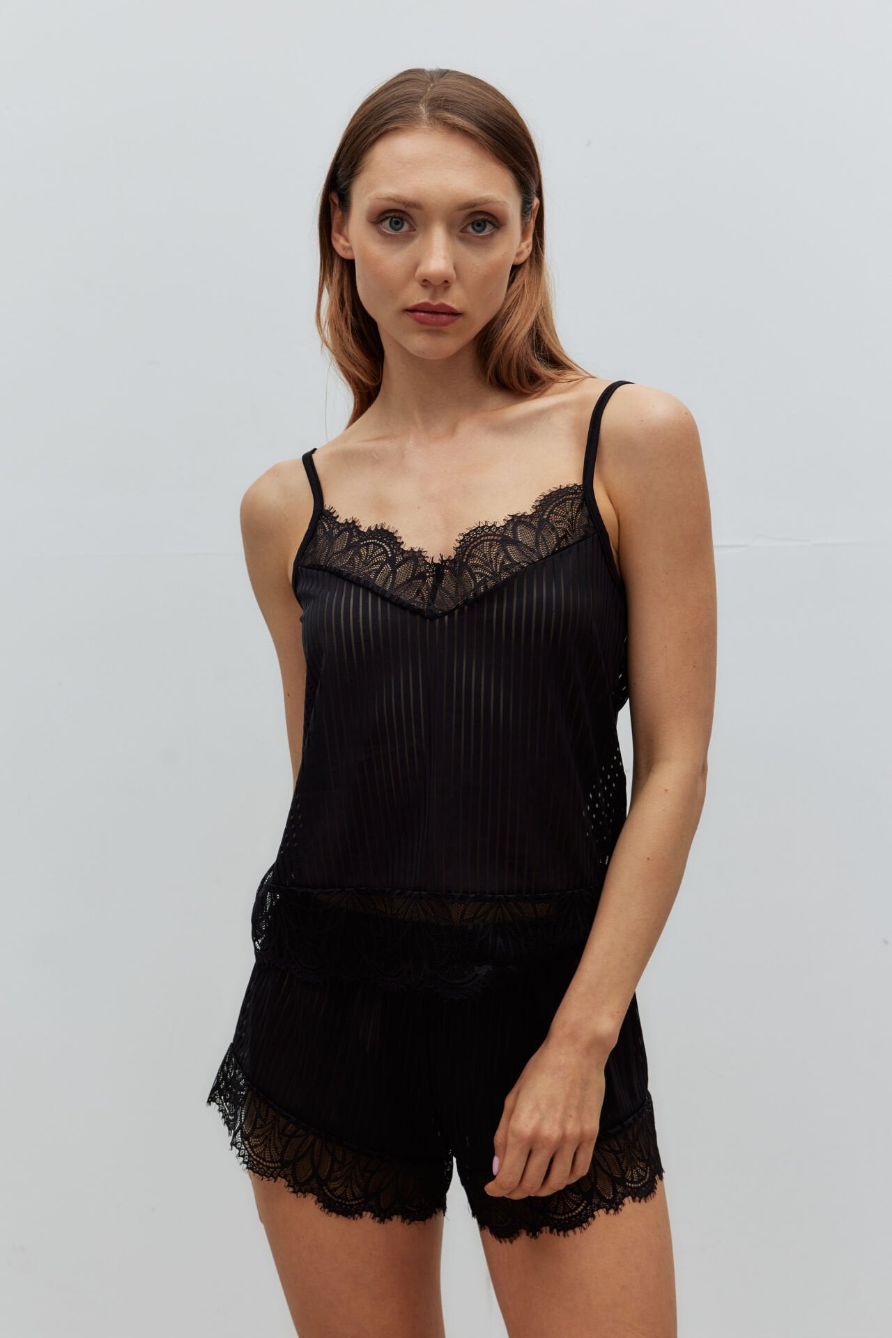 Lowri Siyah Şortlu Transparan Pijama Takım