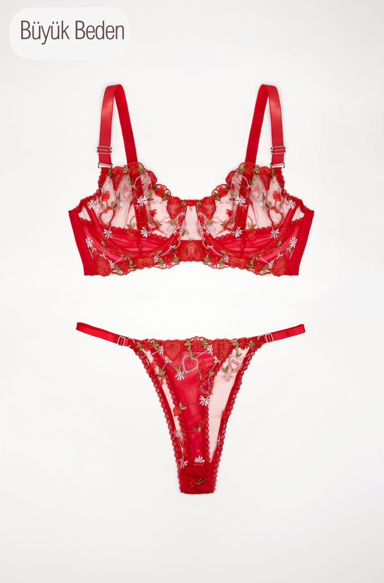 Strawberry Kırmızı Çiçekli İç Çamaşırı Takım