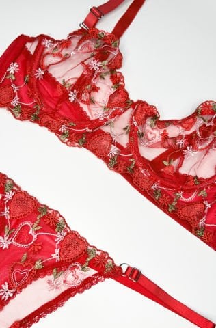 Strawberry Kırmızı Çiçekli İç Çamaşırı Takım