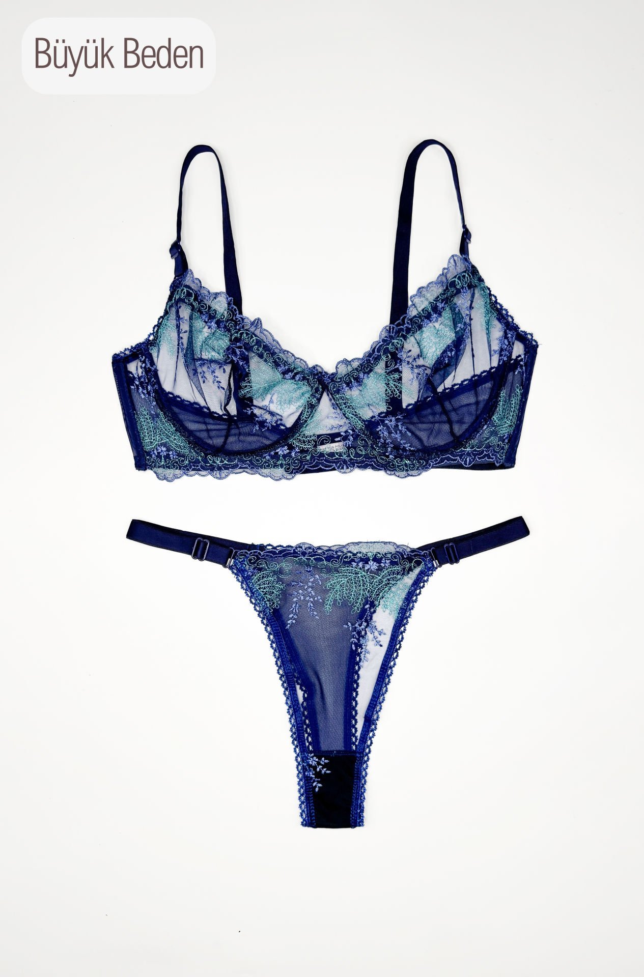 Navy Mavi-Lacivert Dantelli Sütyen Takım