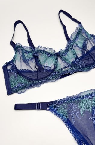 Navy Mavi-Lacivert Dantelli Sütyen Takım