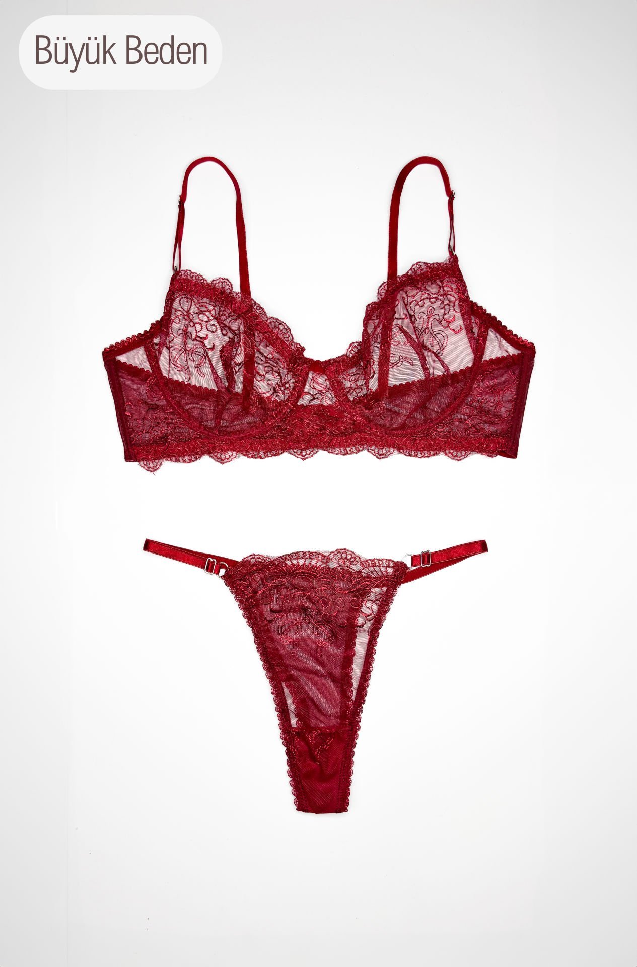 Cherry Bordo Dantelli Sütyen Takım