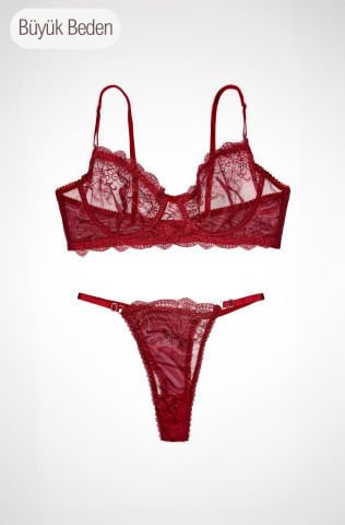 Cherry Bordo Dantelli Sütyen Takım