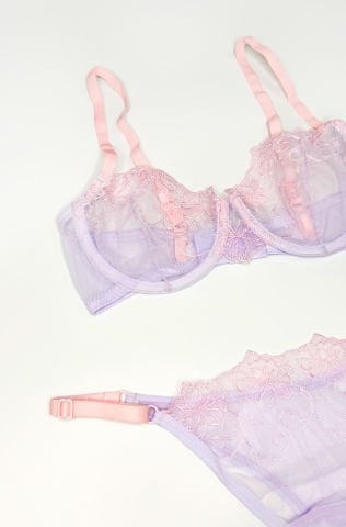 Fairytale Pembe Çiçekli Lila İç Çamaşır Takım