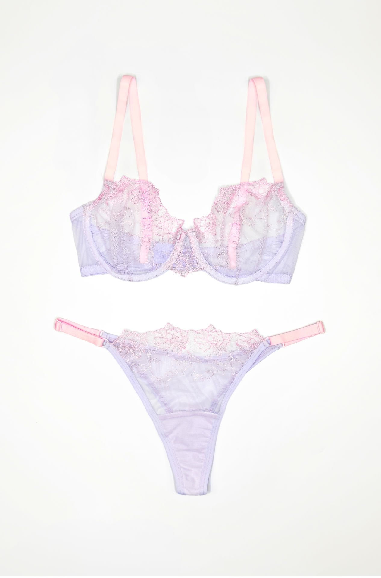 Fairytale Pembe Çiçekli Lila İç Çamaşır Takım