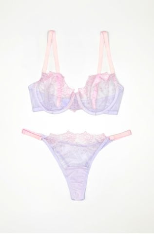 Fairytale Pembe Çiçekli Lila İç Çamaşır Takım