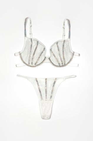 Loren Beyaz Gün Işığı Taşlı İç Çamaşır Takım