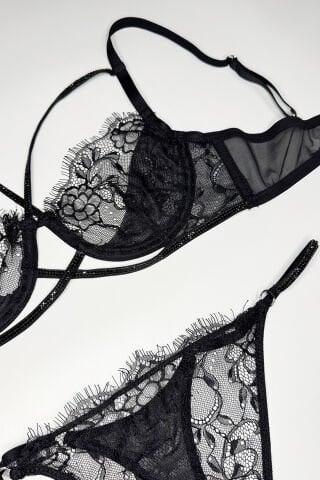 Jane Taşlı Siyah İç Çamaşırı Takım