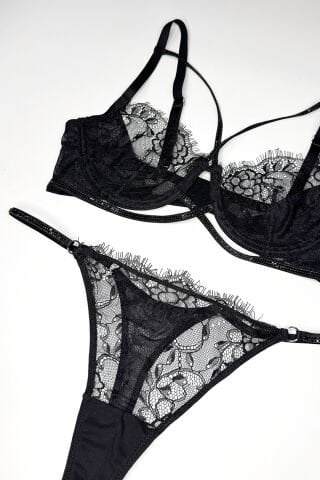 Jane Taşlı Siyah İç Çamaşırı Takım